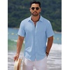 image:imageCOOFANDY Mens Casual Summer Beach Shirt Short Sleeve Button Down Shirt Vacation Wedding Shirt Linen Textured ShirtsLight Blue