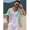 image:imageCOOFANDY Mens Casual Summer Beach Shirt Short Sleeve Button Down Shirt Vacation Wedding Shirt Linen Textured ShirtsLight Green