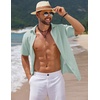 image:imageCOOFANDY Mens Casual Summer Beach Shirt Short Sleeve Button Down Shirt Vacation Wedding Shirt Linen Textured ShirtsLight Green