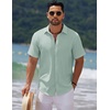 image:imageCOOFANDY Mens Casual Summer Beach Shirt Short Sleeve Button Down Shirt Vacation Wedding Shirt Linen Textured ShirtsLight Green