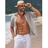image:imageCOOFANDY Mens Casual Summer Beach Shirt Short Sleeve Button Down Shirt Vacation Wedding Shirt Linen Textured ShirtsLight Grey