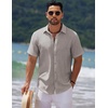 image:imageCOOFANDY Mens Casual Summer Beach Shirt Short Sleeve Button Down Shirt Vacation Wedding Shirt Linen Textured ShirtsLight Grey