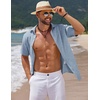 image:imageCOOFANDY Mens Casual Summer Beach Shirt Short Sleeve Button Down Shirt Vacation Wedding Shirt Linen Textured ShirtsNavy