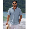 image:imageCOOFANDY Mens Casual Summer Beach Shirt Short Sleeve Button Down Shirt Vacation Wedding Shirt Linen Textured ShirtsNavy