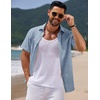 image:imageCOOFANDY Mens Casual Summer Beach Shirt Short Sleeve Button Down Shirt Vacation Wedding Shirt Linen Textured ShirtsNavy