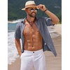 image:imageCOOFANDY Mens Casual Summer Beach Shirt Short Sleeve Button Down Shirt Vacation Wedding Shirt Linen Textured ShirtsNavy Blue