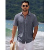 image:imageCOOFANDY Mens Casual Summer Beach Shirt Short Sleeve Button Down Shirt Vacation Wedding Shirt Linen Textured ShirtsNavy Blue