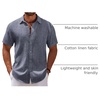 image:imageCOOFANDY Mens Casual Summer Beach Shirt Short Sleeve Button Down Shirt Vacation Wedding Shirt Linen Textured ShirtsNavy Blue