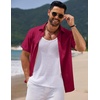image:imageCOOFANDY Mens Casual Summer Beach Shirt Short Sleeve Button Down Shirt Vacation Wedding Shirt Linen Textured ShirtsWine Red