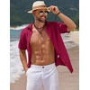 image:imageCOOFANDY Mens Casual Summer Beach Shirt Short Sleeve Button Down Shirt Vacation Wedding Shirt Linen Textured ShirtsWine Red