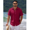 image:imageCOOFANDY Mens Casual Summer Beach Shirt Short Sleeve Button Down Shirt Vacation Wedding Shirt Linen Textured ShirtsWine Red