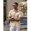 image:imageCOOFANDY Mens Casual Wrinkle Free Shirts Short Sleeve Button Down Summer Stretch Dress ShirtKhaki