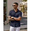 image:imageCOOFANDY Mens Casual Wrinkle Free Shirts Short Sleeve Button Down Summer Stretch Dress ShirtNavy Blue
