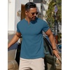 image:imageCOOFANDY Mens Cotton Henley TShirts Short Sleeve Button Casual Basic Tees Work Shirts with Split SideGrey Blue