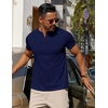 image:imageCOOFANDY Mens Cotton Henley TShirts Short Sleeve Button Casual Basic Tees Work Shirts with Split SideNavy Blue
