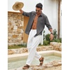 image:imageCOOFANDY Mens Cotton Linen Button Down Shirts Long Sleeve Casual Summer Beach Shirts for MenFlecking Black