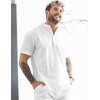 image:imageCOOFANDY Mens Cotton Linen Henley Shirt Short Sleeve Hippie Casual Beach TShirts with Pocket01white