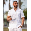 image:imageCOOFANDY Mens Cotton Linen Henley Shirt Short Sleeve Hippie Casual Beach TShirts with Pocket01white