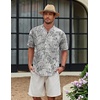 image:imageCOOFANDY Mens Cotton Linen Henley Shirt Short Sleeve Hippie Casual Beach TShirts with PocketApricot Black  Plant Leaves