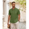 image:imageCOOFANDY Mens Cotton Linen Henley Shirt Short Sleeve Hippie Casual Beach TShirts with PocketArmy Green