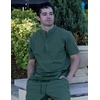 image:imageCOOFANDY Mens Cotton Linen Henley Shirt Short Sleeve Hippie Casual Beach TShirts with PocketArmy Green