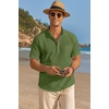 image:imageCOOFANDY Mens Cotton Linen Henley Shirt Short Sleeve Hippie Casual Beach TShirts with PocketArmy Green