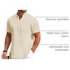 image:imageCOOFANDY Mens Cotton Linen Henley Shirt Short Sleeve Hippie Casual Beach TShirts with PocketBeige