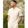 image:imageCOOFANDY Mens Cotton Linen Henley Shirt Short Sleeve Hippie Casual Beach TShirts with PocketBeige