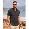image:imageCOOFANDY Mens Cotton Linen Henley Shirt Short Sleeve Hippie Casual Beach TShirts with PocketBlack