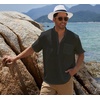 image:imageCOOFANDY Mens Cotton Linen Henley Shirt Short Sleeve Hippie Casual Beach TShirts with PocketBlack