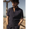 image:imageCOOFANDY Mens Cotton Linen Henley Shirt Short Sleeve Hippie Casual Beach TShirts with PocketBlack