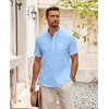 image:imageCOOFANDY Mens Cotton Linen Henley Shirt Short Sleeve Hippie Casual Beach TShirts with PocketBlue