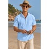 image:imageCOOFANDY Mens Cotton Linen Henley Shirt Short Sleeve Hippie Casual Beach TShirts with PocketBlue