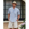 image:imageCOOFANDY Mens Cotton Linen Henley Shirt Short Sleeve Hippie Casual Beach TShirts with PocketBluewhite Vertical Stripes