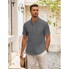 image:imageCOOFANDY Mens Cotton Linen Henley Shirt Short Sleeve Hippie Casual Beach TShirts with PocketDark Grey