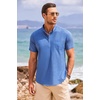 image:imageCOOFANDY Mens Cotton Linen Henley Shirt Short Sleeve Hippie Casual Beach TShirts with PocketDenim Blue