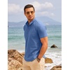 image:imageCOOFANDY Mens Cotton Linen Henley Shirt Short Sleeve Hippie Casual Beach TShirts with PocketDenim Blue