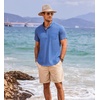 image:imageCOOFANDY Mens Cotton Linen Henley Shirt Short Sleeve Hippie Casual Beach TShirts with PocketDenim Blue