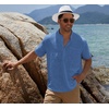 image:imageCOOFANDY Mens Cotton Linen Henley Shirt Short Sleeve Hippie Casual Beach TShirts with PocketDenim Blue