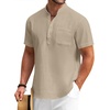 image:imageCOOFANDY Mens Cotton Linen Henley Shirt Short Sleeve Hippie Casual Beach TShirts with PocketKhaki