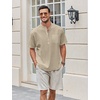 image:imageCOOFANDY Mens Cotton Linen Henley Shirt Short Sleeve Hippie Casual Beach TShirts with PocketKhaki