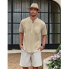 image:imageCOOFANDY Mens Cotton Linen Henley Shirt Short Sleeve Hippie Casual Beach TShirts with PocketKhaki