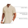 image:imageCOOFANDY Mens Cotton Linen Henley Shirt Short Sleeve Hippie Casual Beach TShirts with PocketLight Khaki