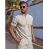 image:imageCOOFANDY Mens Cotton Linen Henley Shirt Short Sleeve Hippie Casual Beach TShirts with PocketLight Khaki
