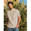 image:imageCOOFANDY Mens Cotton Linen Henley Shirt Short Sleeve Hippie Casual Beach TShirts with PocketLight Khaki