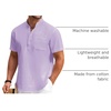 image:imageCOOFANDY Mens Cotton Linen Henley Shirt Short Sleeve Hippie Casual Beach TShirts with PocketLight Purple