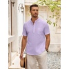 image:imageCOOFANDY Mens Cotton Linen Henley Shirt Short Sleeve Hippie Casual Beach TShirts with PocketLight Purple