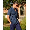 image:imageCOOFANDY Mens Cotton Linen Henley Shirt Short Sleeve Hippie Casual Beach TShirts with PocketNavy Blue