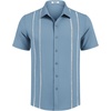 image:imageCOOFANDY Mens Cuban Guayabera Shirt Short Sleeve Button Down Shirts Summer Beach Vacation ShirtsDenim Blue  White Webbing