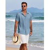 image:imageCOOFANDY Mens Cuban Guayabera Shirt Short Sleeve Button Down Shirts Summer Beach Vacation ShirtsDenim Blue